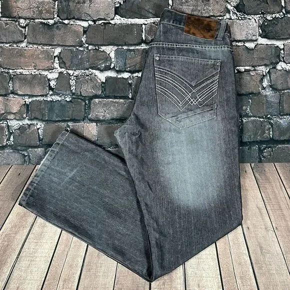 Vintage Old Skool Jeans Mens 34x32 Gray Wide Leg Baggy Hip Hop Skater Y2K Pants - Picture 15 of 16